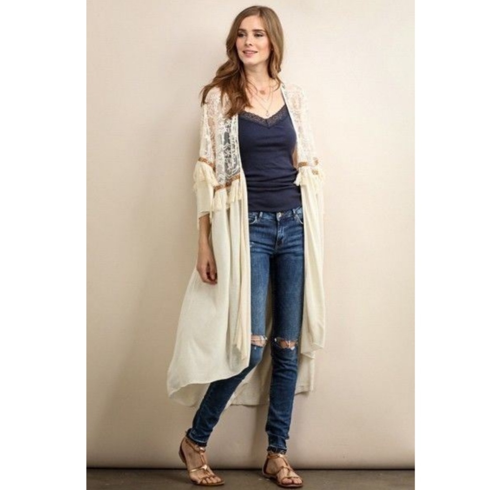 GORGEOUS Long Kimono Wrap Duster Cardigan New M L - Picture 2 of 8